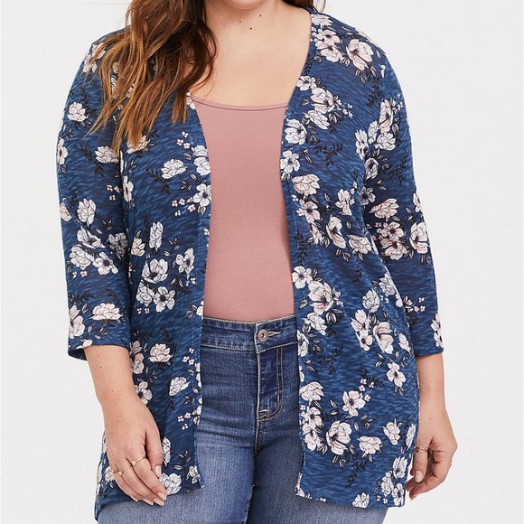torrid Sweaters - Torrid Blue Floral Hacci Knit Kimono Size 00